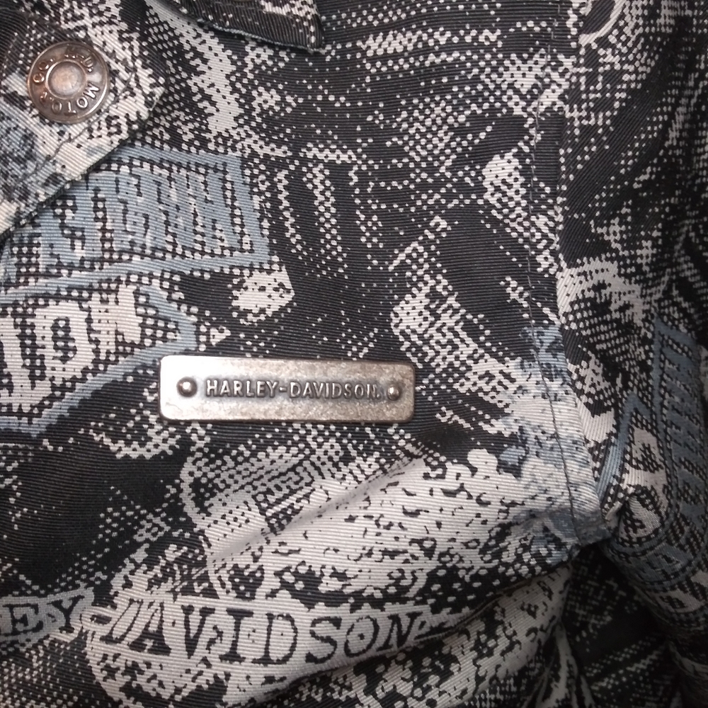 Harley-Davidson News Print Patterned Black & Gray Moto Jacket - Picture 2 of 16